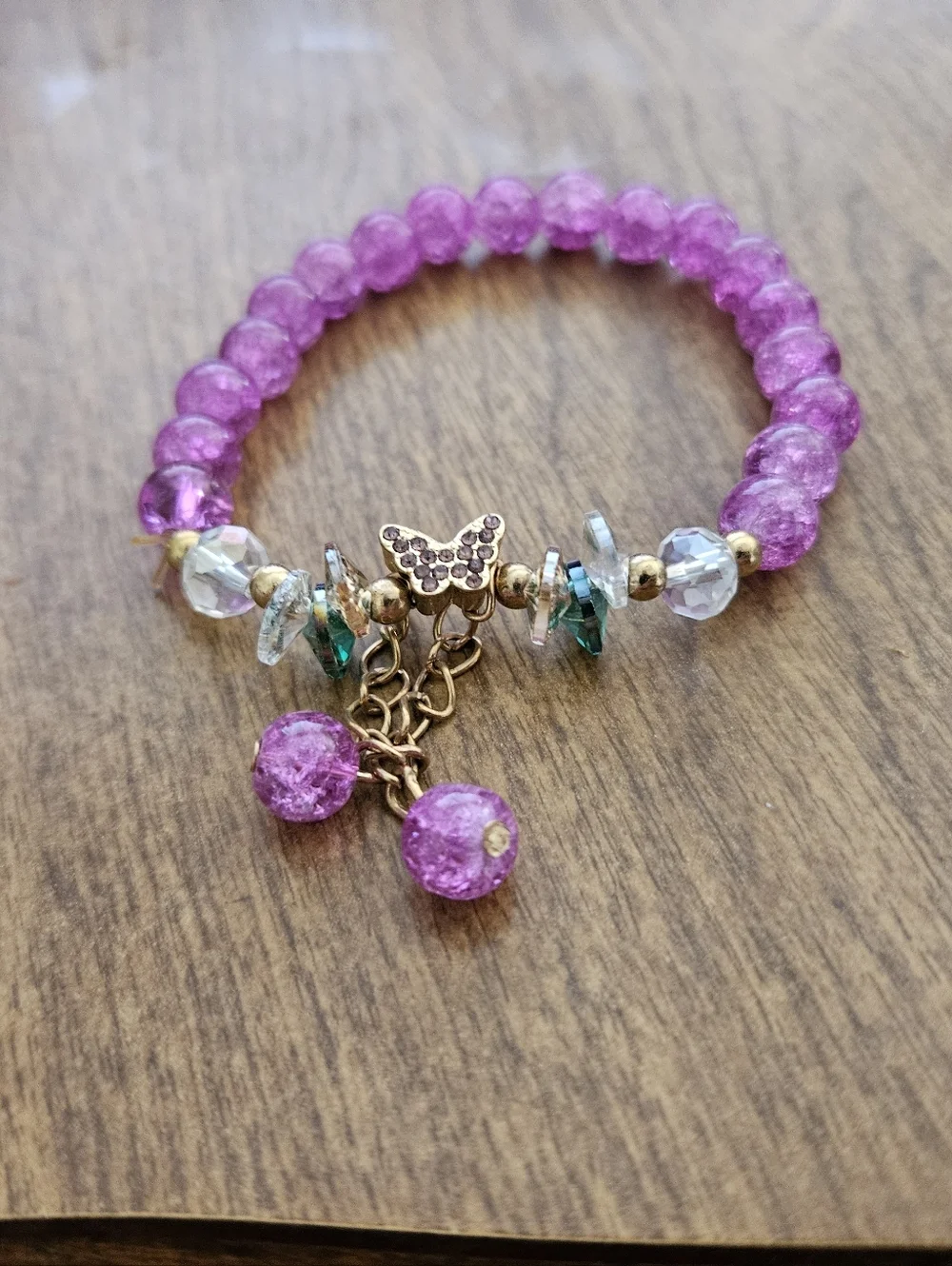 Purple Butterfly Beaded Bracelet